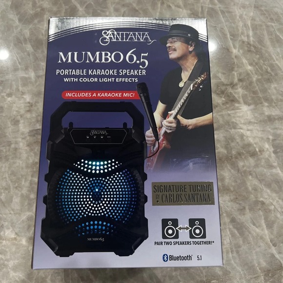SANTANA MUMBO PORTABLE KARAOKE SPEAKER 6.5 BLUETOOTH COLOR LIGHTS & MICROPHONE - Picture 2 of 2